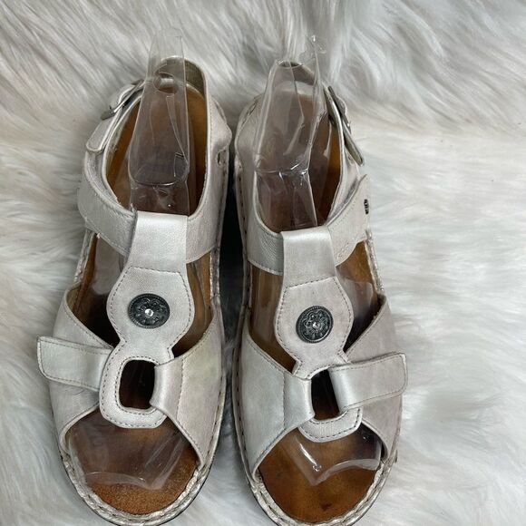 Finn Comfort Adana pearly beige leather Velcro straps wedge sandals US 7.5 - Picture 1 of 13